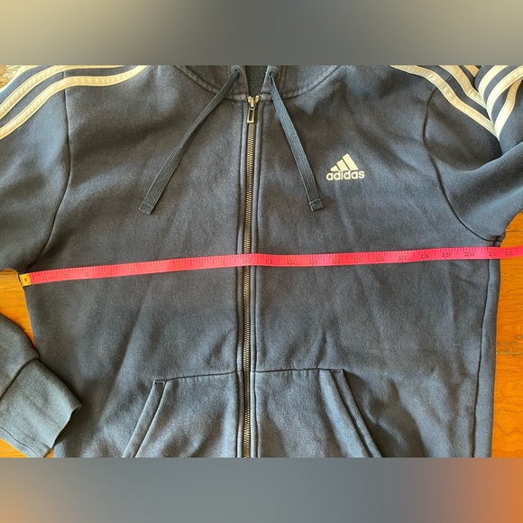 Classic Adidas Zip Up Hoodie - Navy w/3 White Stripes - Preloved (Unisex!) - Picture 9 of 15